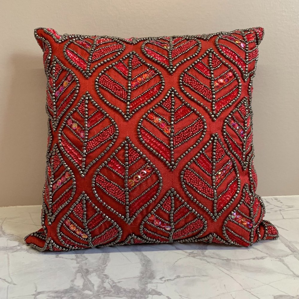 Beaded Red Decorative Pillow